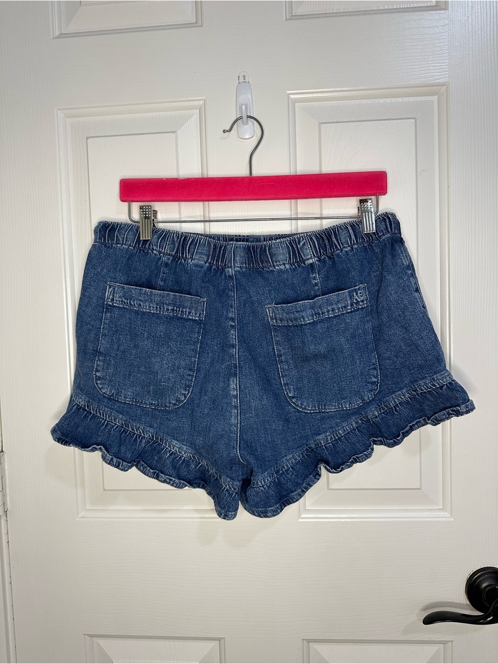 American Eagle AE Stretch Medium Wash Linen Blend Ruffle Pull On Short M Whimsy - Picture 4 of 8